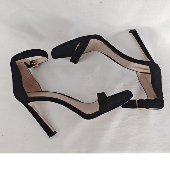 Stuart Weitzman Square Nudist 100 Pump Heels Black Suede Ankle Strap - Picture 7 of 12